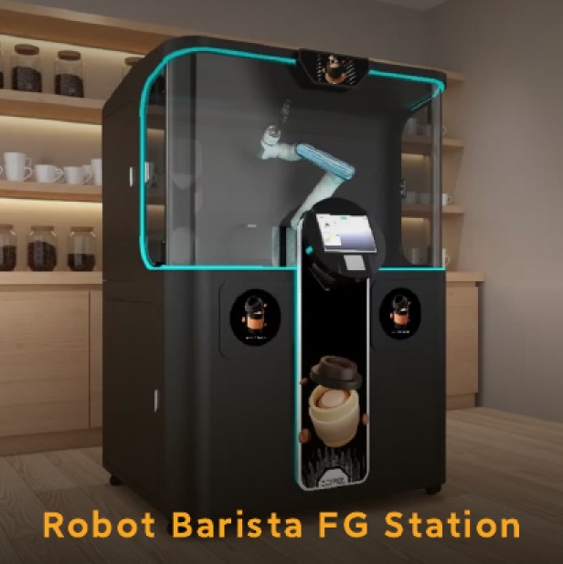Robot Barista FG Station — Automated coffee machine with robotic arm in a retail venue